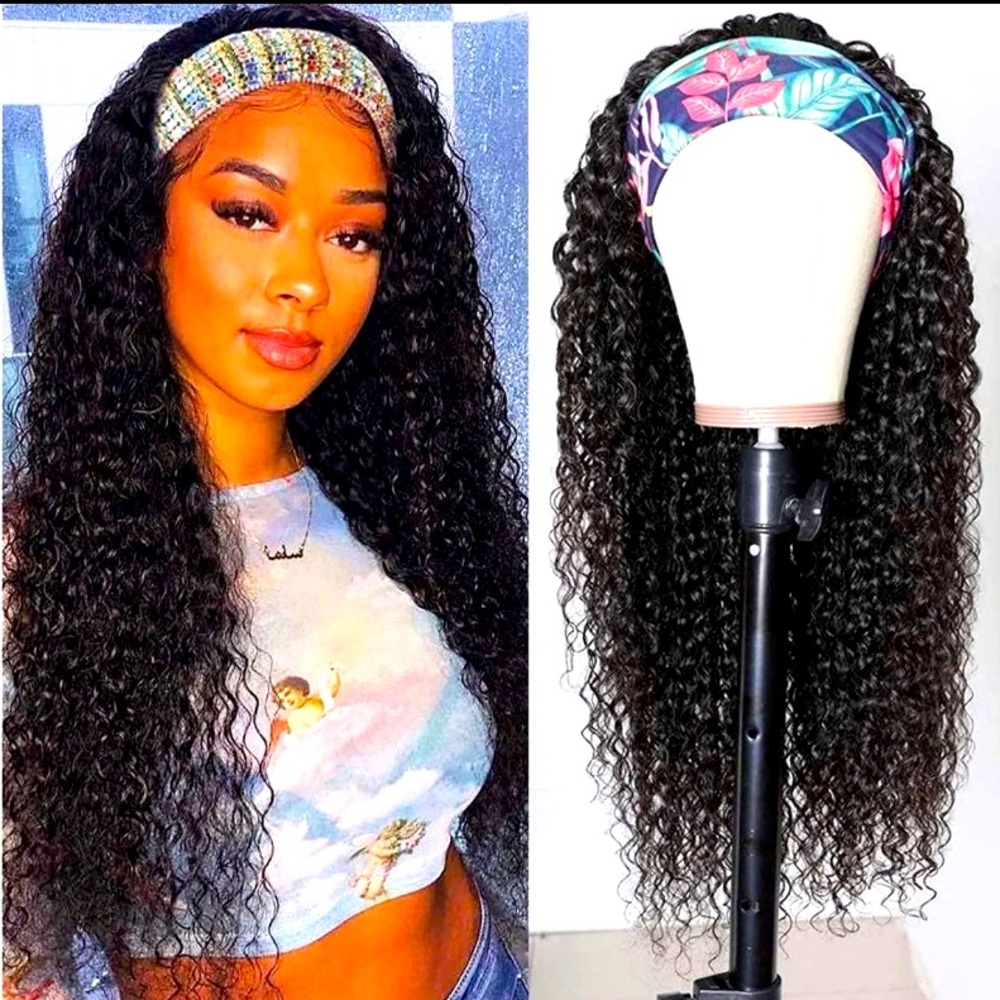 18 inch Curly Human Hair Headband Wig